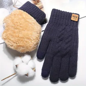 1 Pair Winter Thickened Gloves, Double Layer Velvet Touch Screen Gloves, Windproof Knitted Gloves For Outdoor Cycling Running