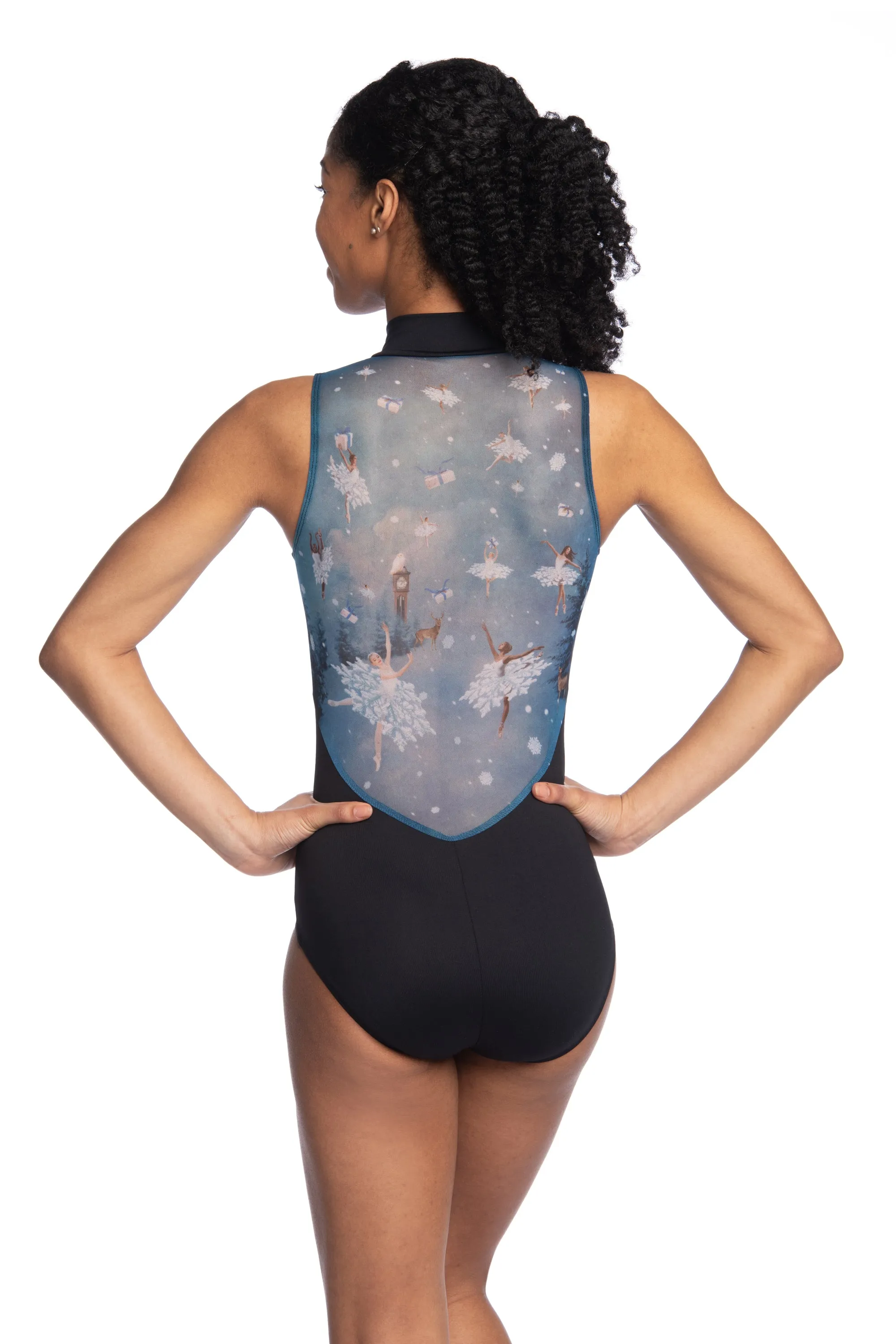 1062NU Zip Front Leotard with Nutcracker Print