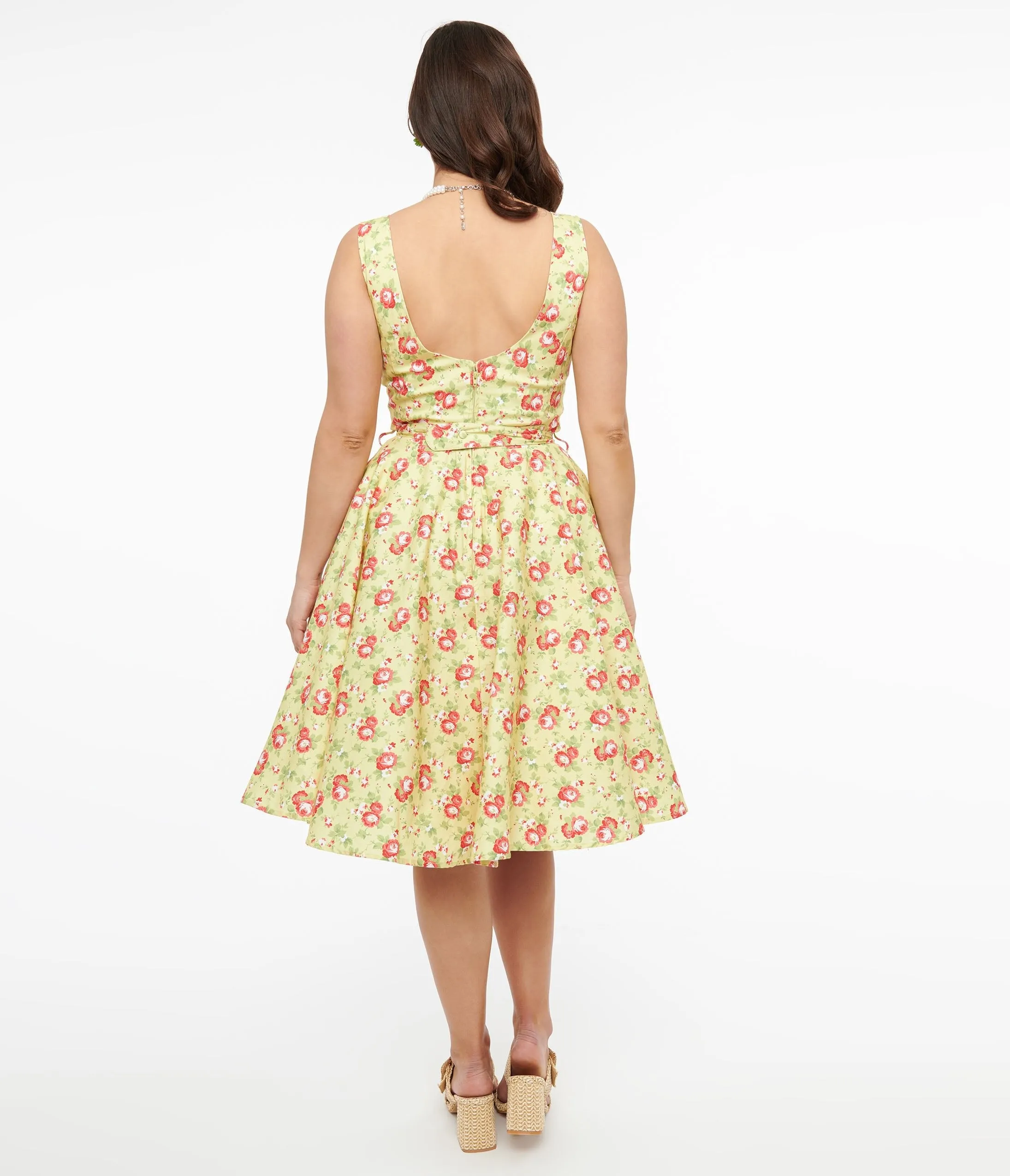 1950s Pistachio Green & Pink Floral Cotton Selda Swing Dress