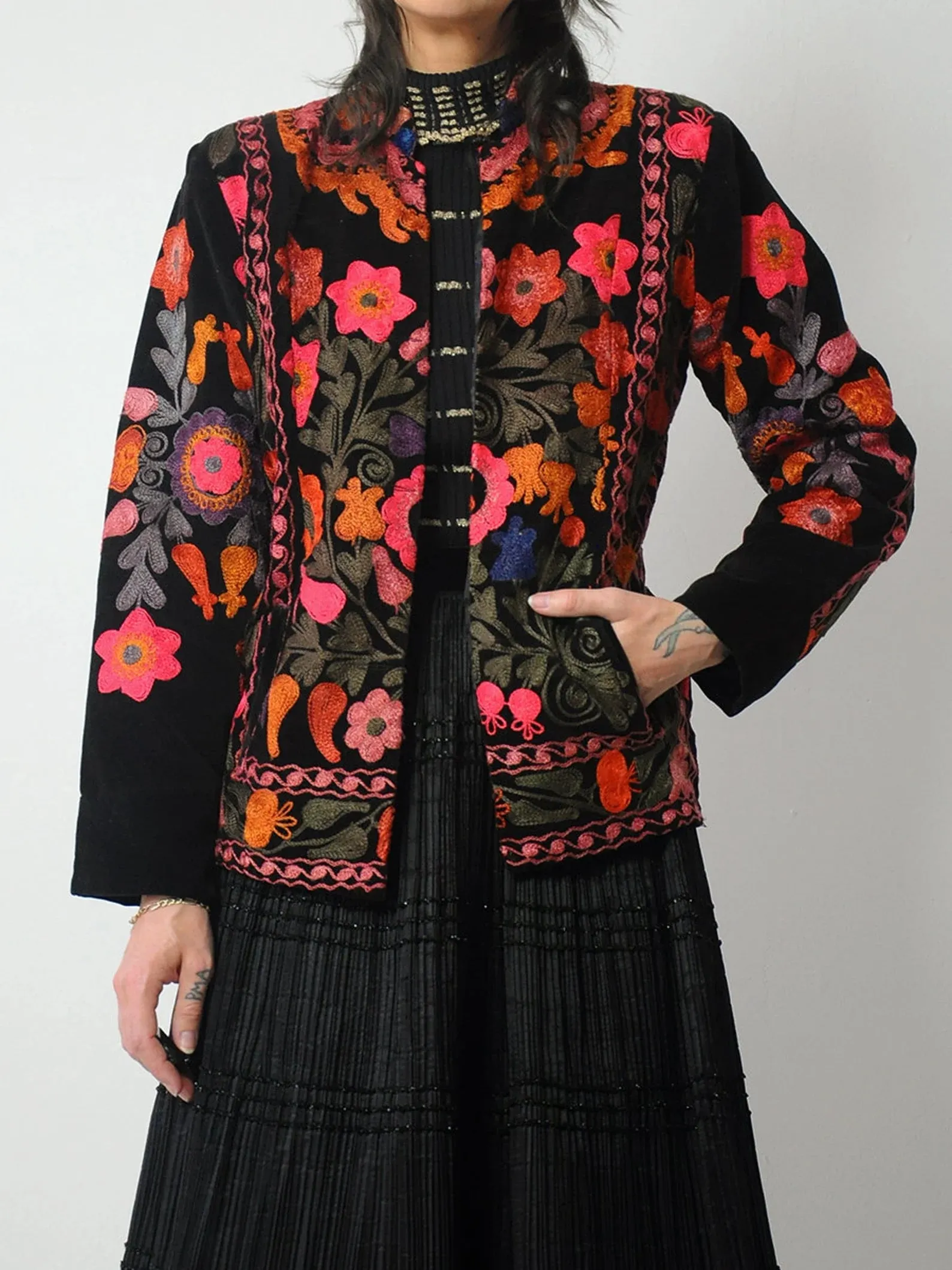 1970's Velvet Embroidered Floral Jacket