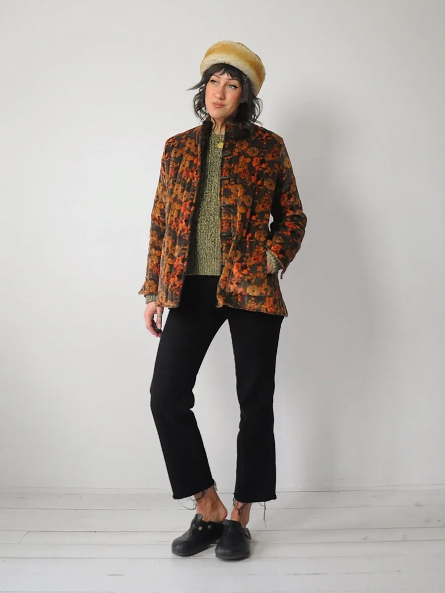 1970's Velvet Floral Quilted Jacket