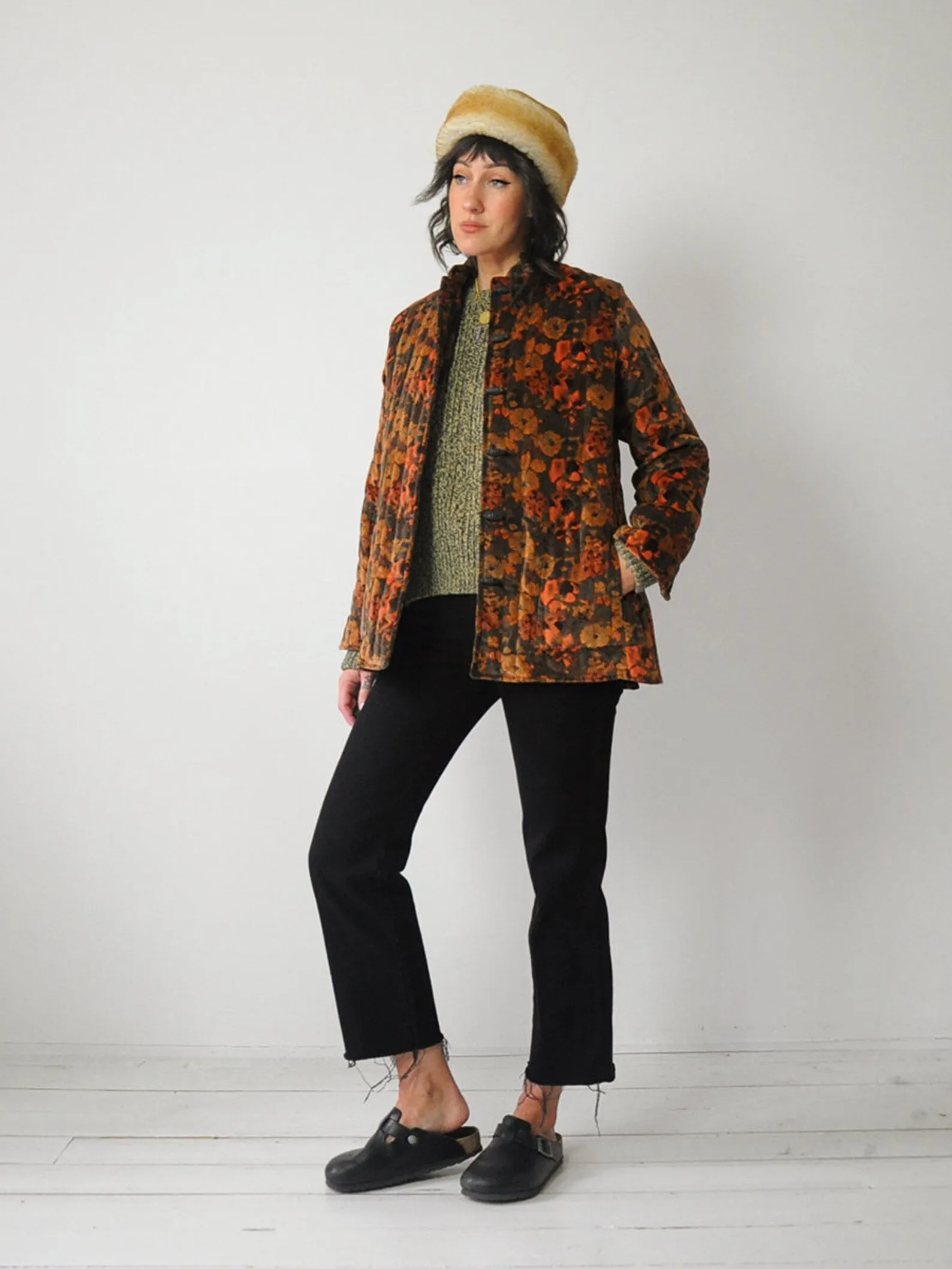 1970's Velvet Floral Quilted Jacket