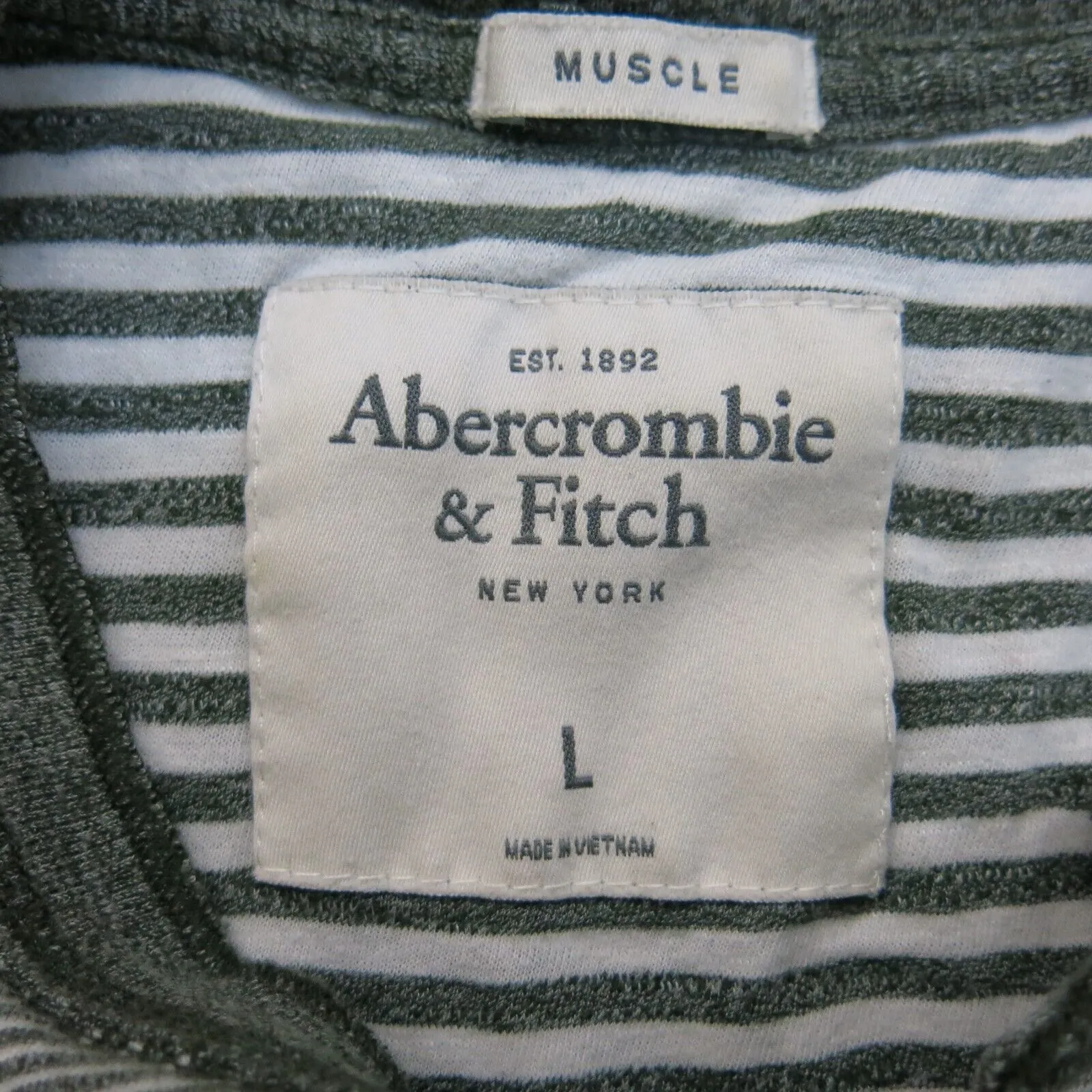 Abercrombie & Fitch Mens Henley Sweatshirt Striped Long Sleeve White Green SZ L