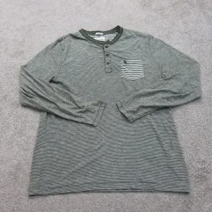 Abercrombie & Fitch Mens Henley Sweatshirt Striped Long Sleeve White Green SZ L