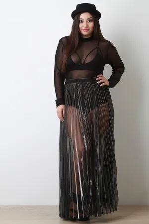 Accordion Metallic Sheer Maxi Skirt