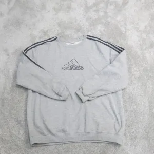 Adidas 3 Stripe Mens Sweatshirt Long Sleeve Crew Neck Logo Gray Size X-Large