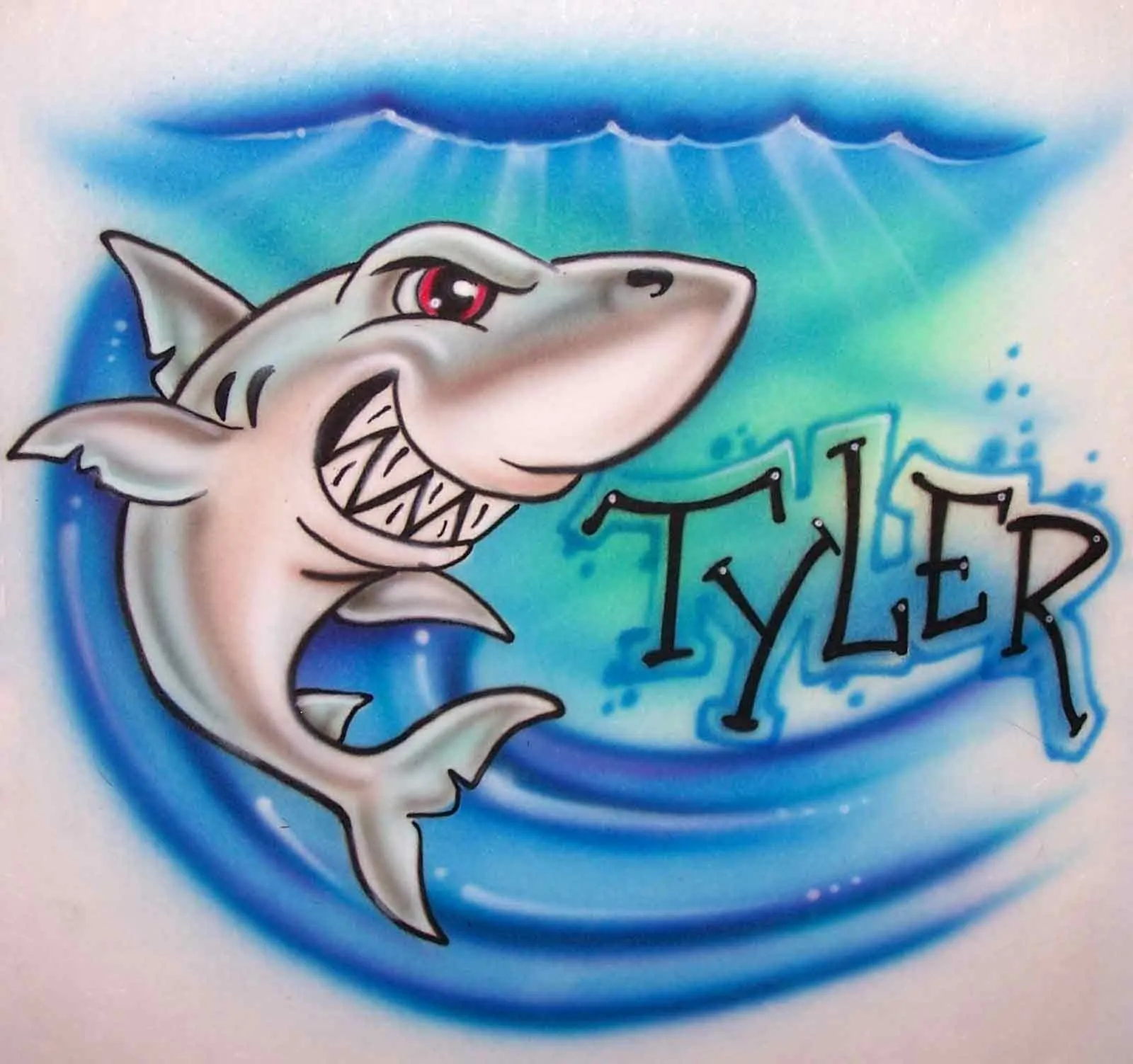 Airbrushed Underwater Shark Attack Design with Any Name Added