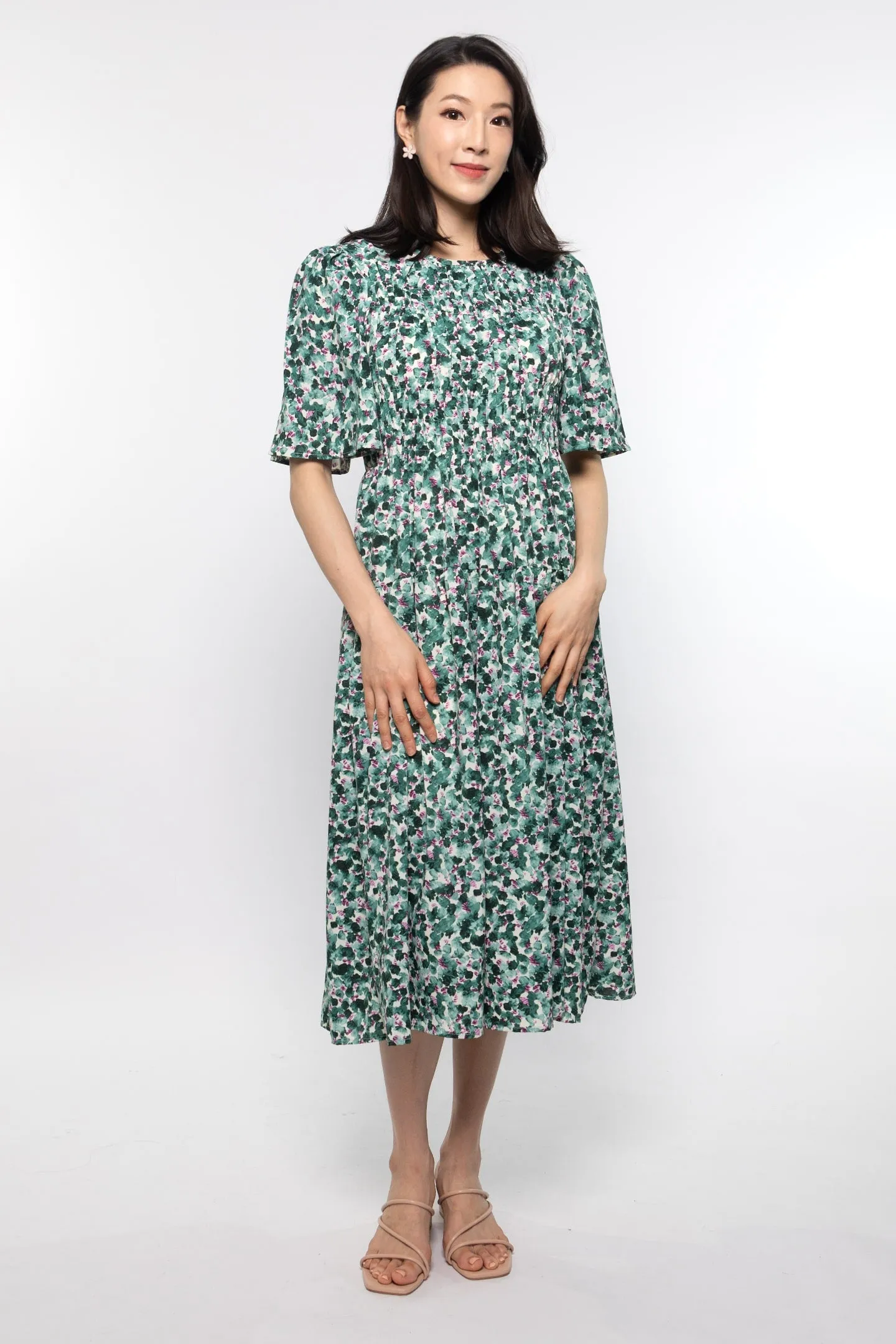 Astha Dress in Green Poppies