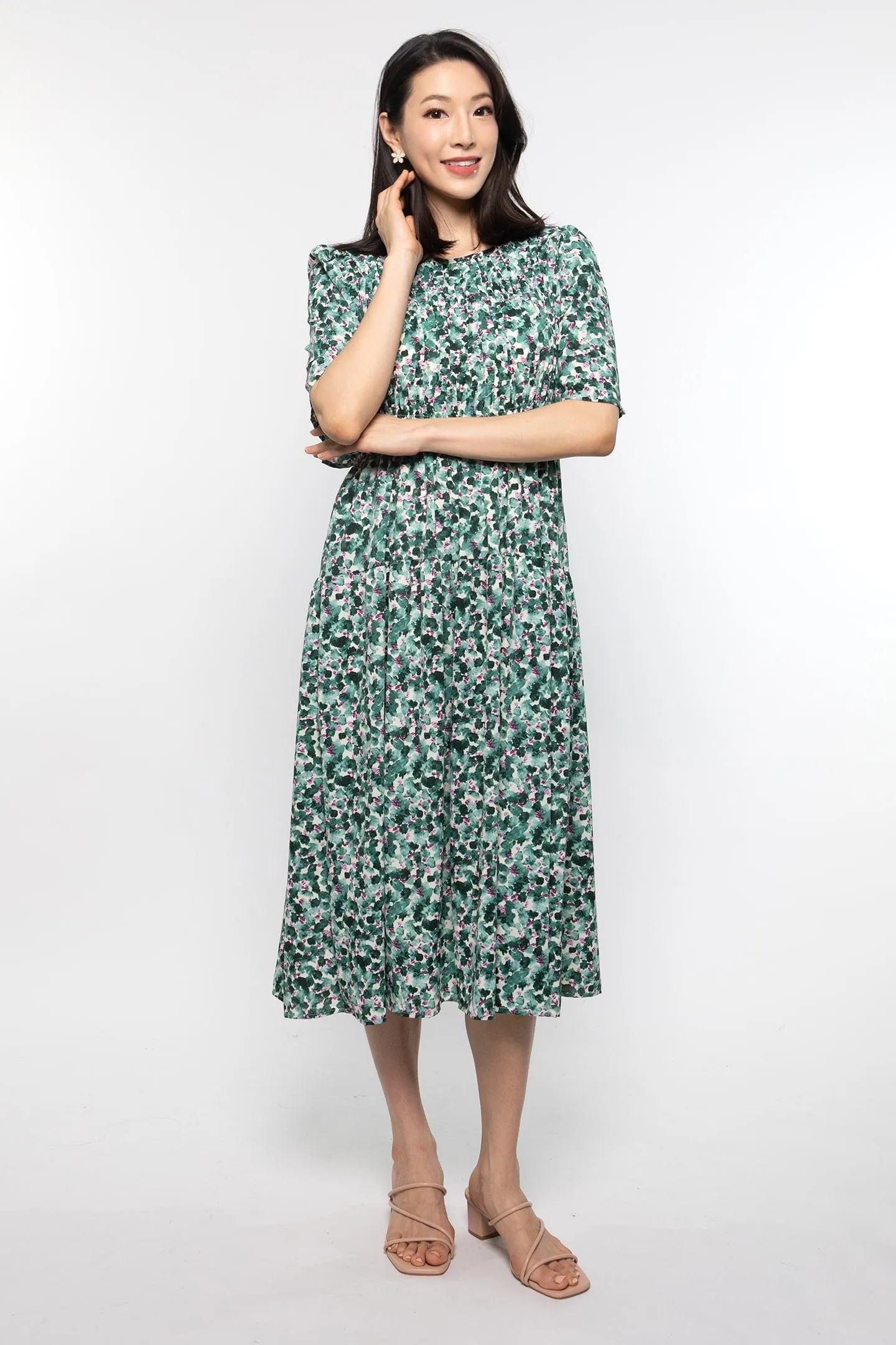 Astha Dress in Green Poppies