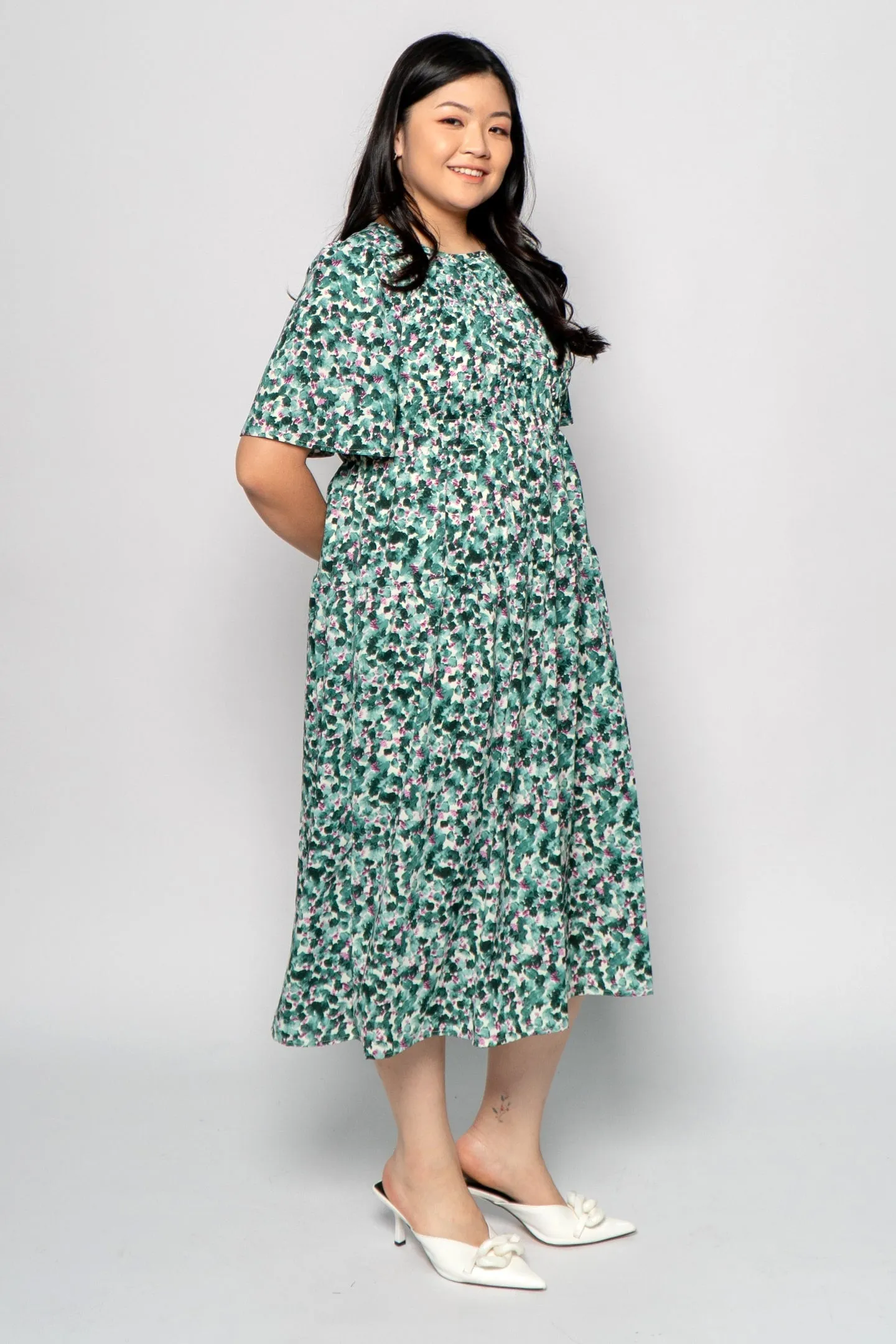 Astha Dress in Green Poppies