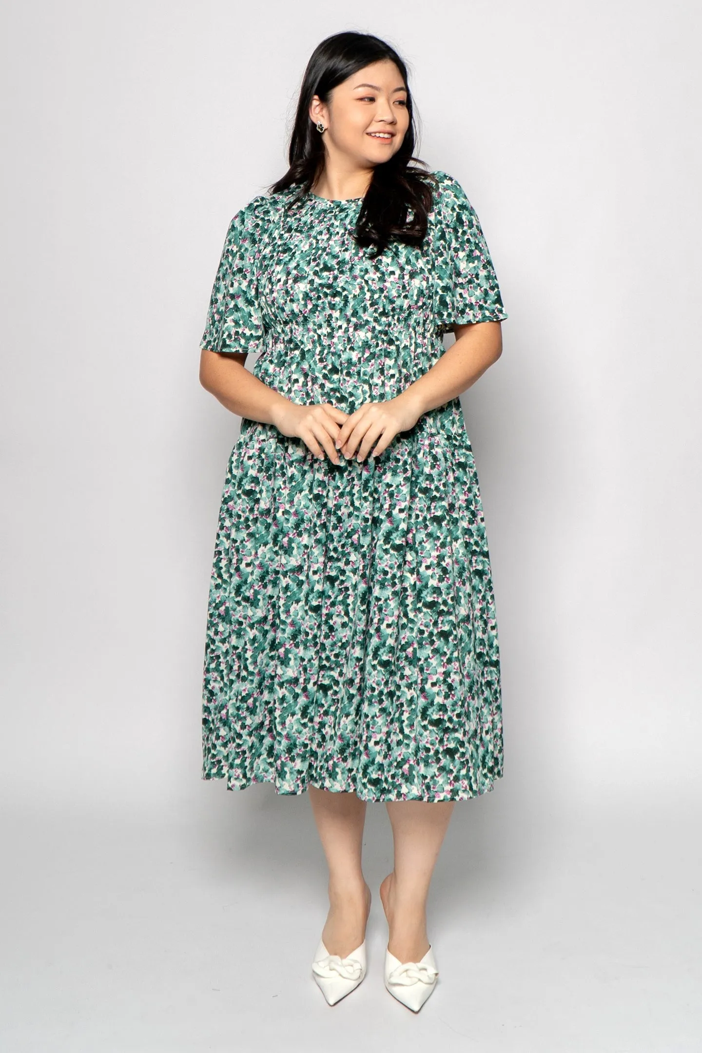 Astha Dress in Green Poppies