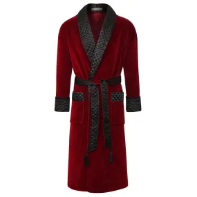 Astor Luxury Cotton Long Velvet Smoking Jacket in Burgundy