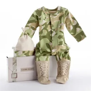 Baby Aspen Camo Baby Camouflage Bodysuit with Cap