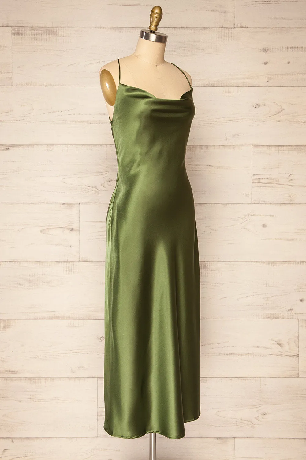 Baleares | Cowl Neck Satin Midi Dress