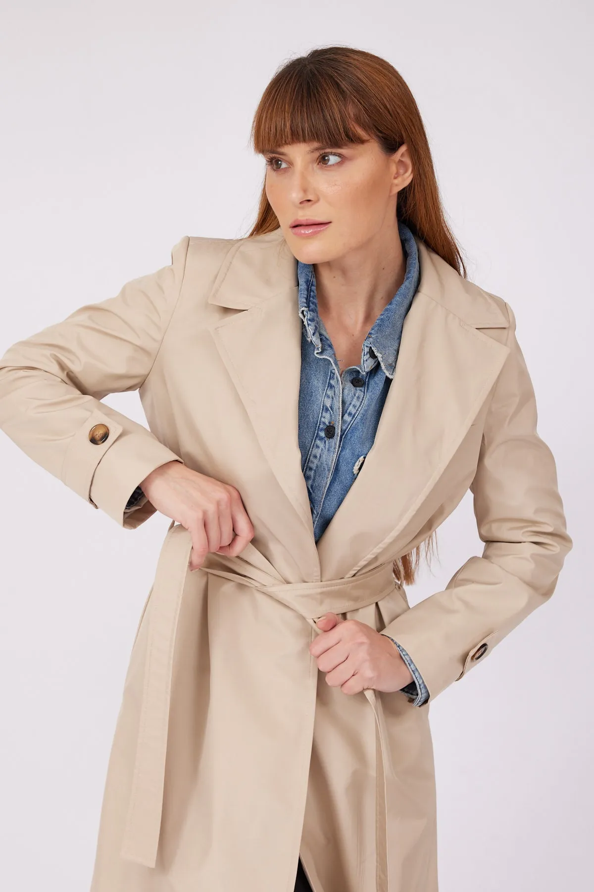 Beige Belted Water Repellent Trench Coat