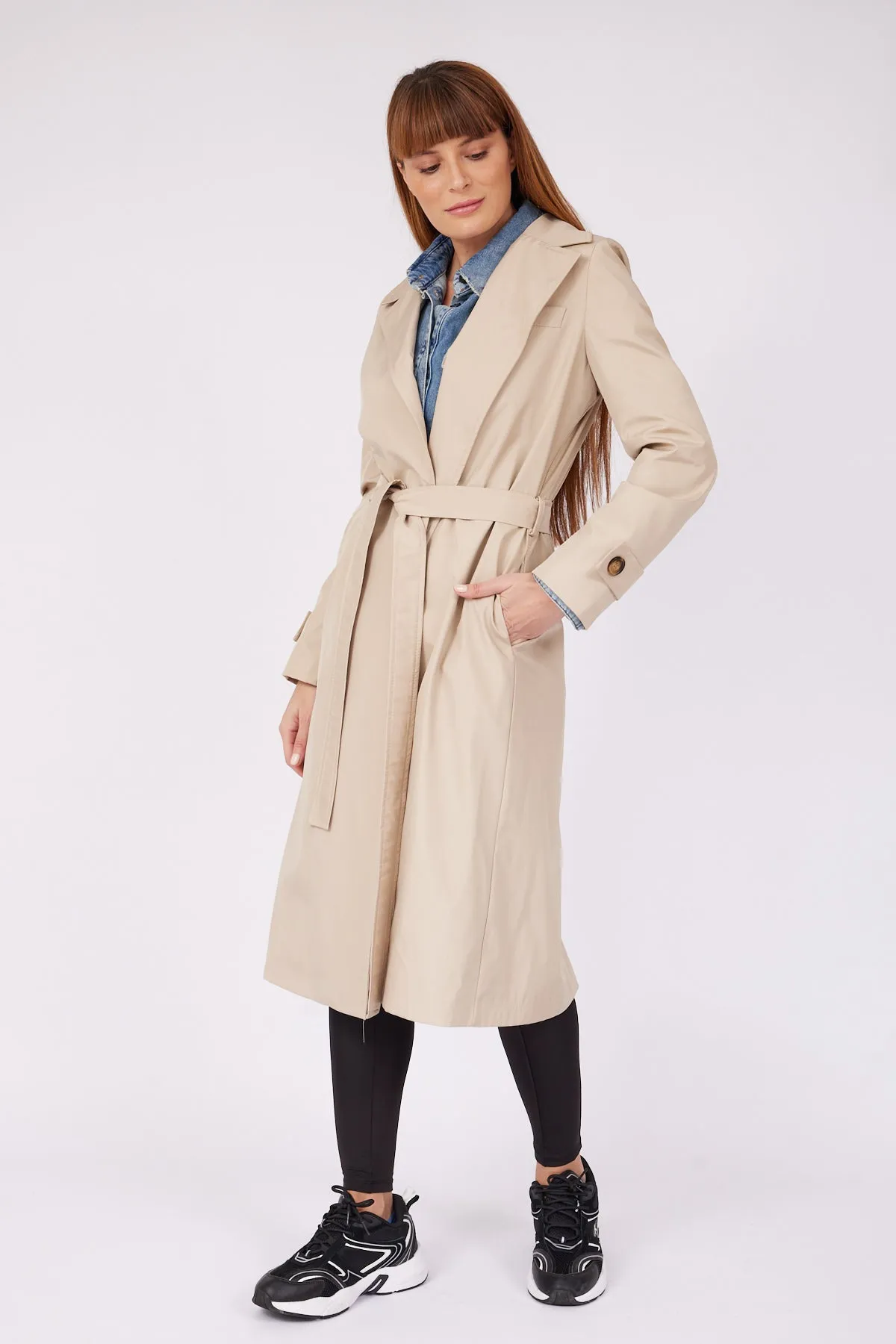 Beige Belted Water Repellent Trench Coat