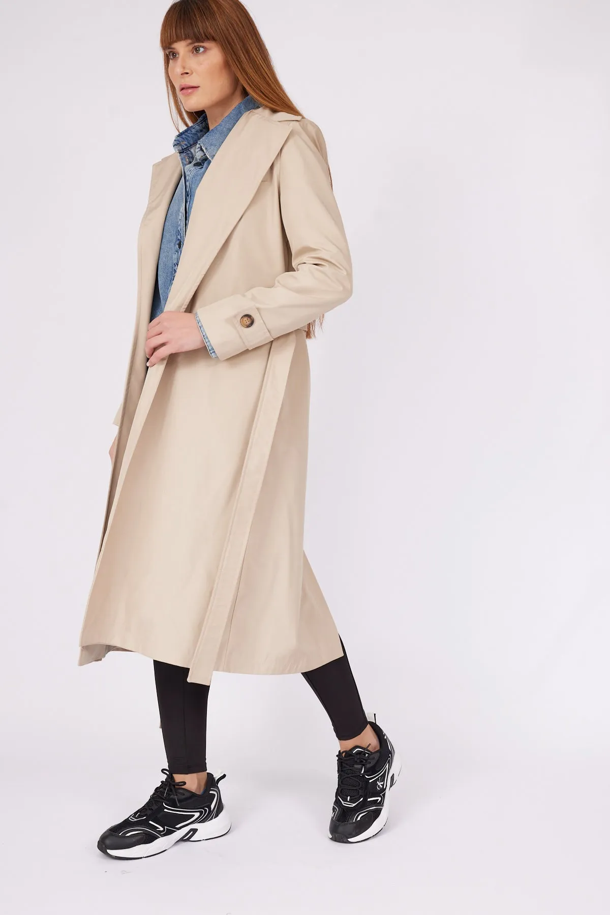 Beige Belted Water Repellent Trench Coat