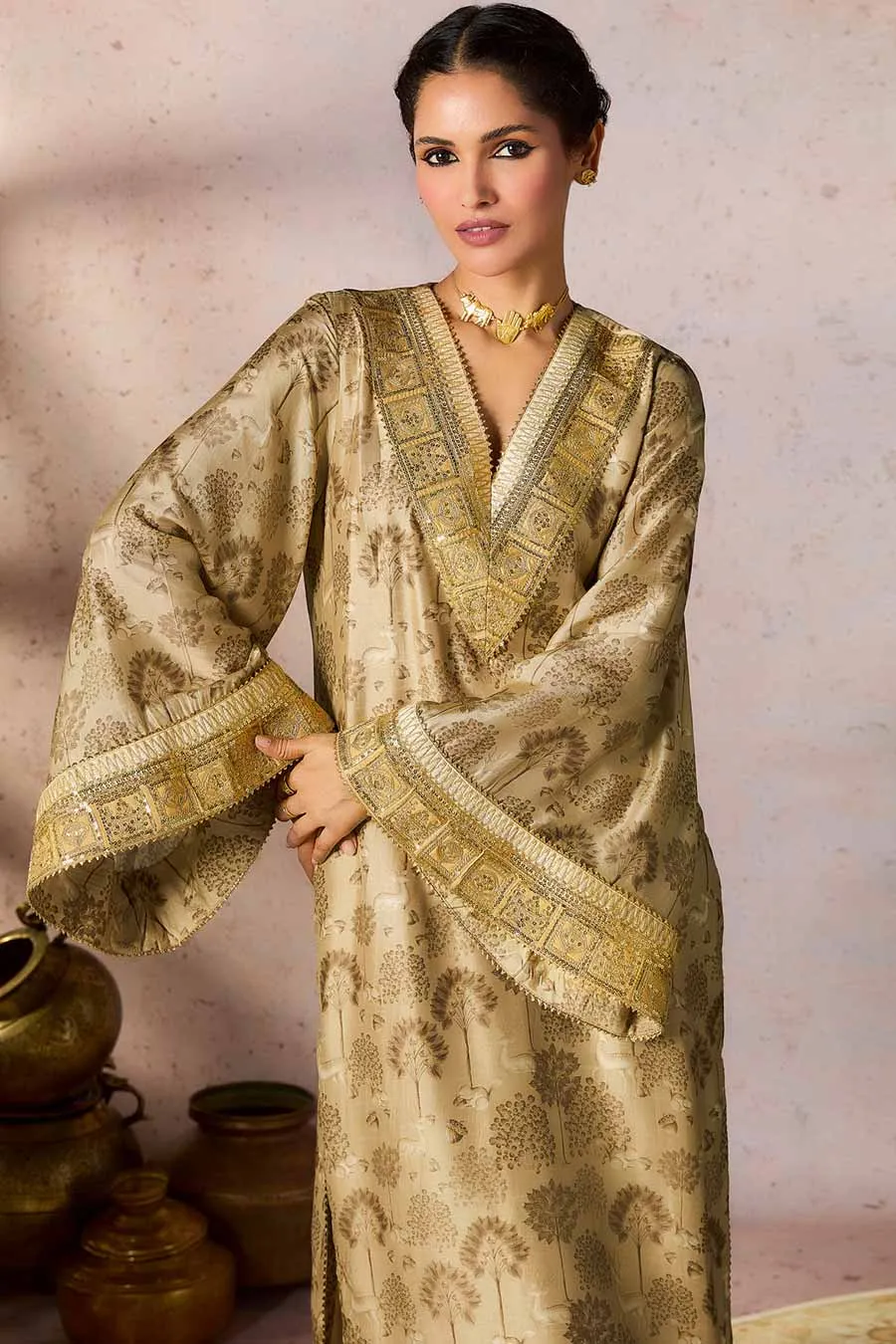 Beige Midnight Maze Printed Kurta & Pant Set