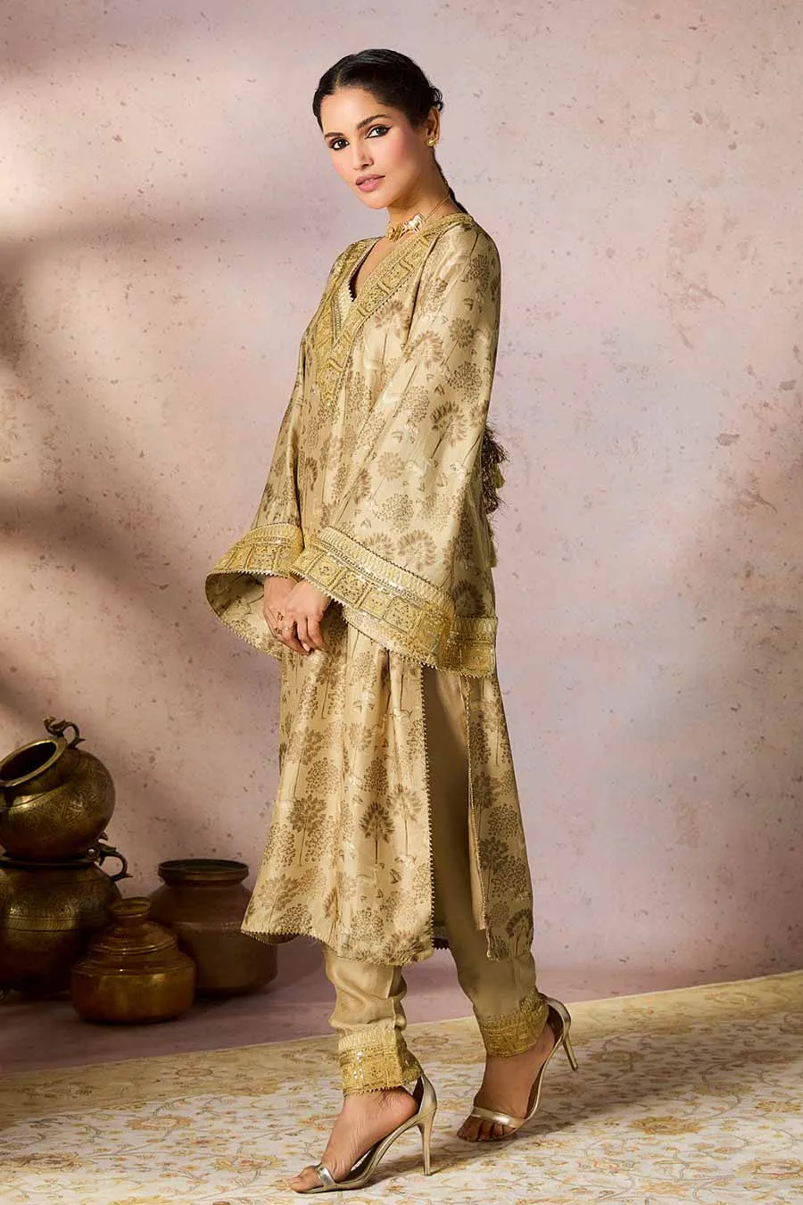 Beige Midnight Maze Printed Kurta & Pant Set