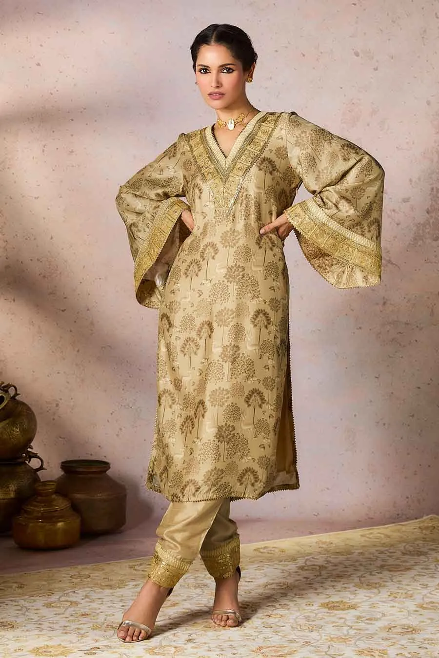 Beige Midnight Maze Printed Kurta & Pant Set