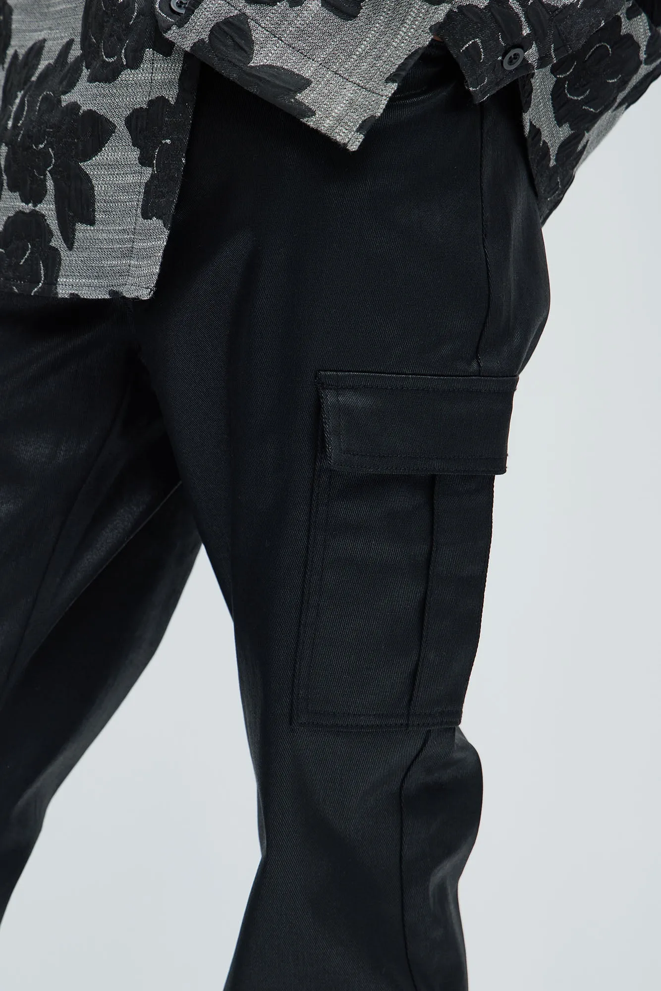 Better Be Cargo Waxed Skinny Flared Pants - Black