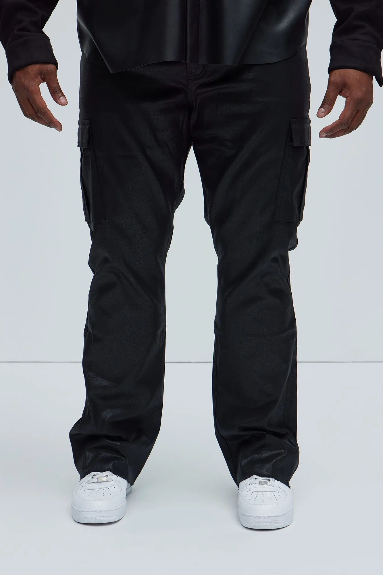 Better Be Cargo Waxed Skinny Flared Pants - Black