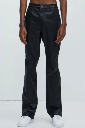 Better Be Cargo Waxed Skinny Flared Pants - Black