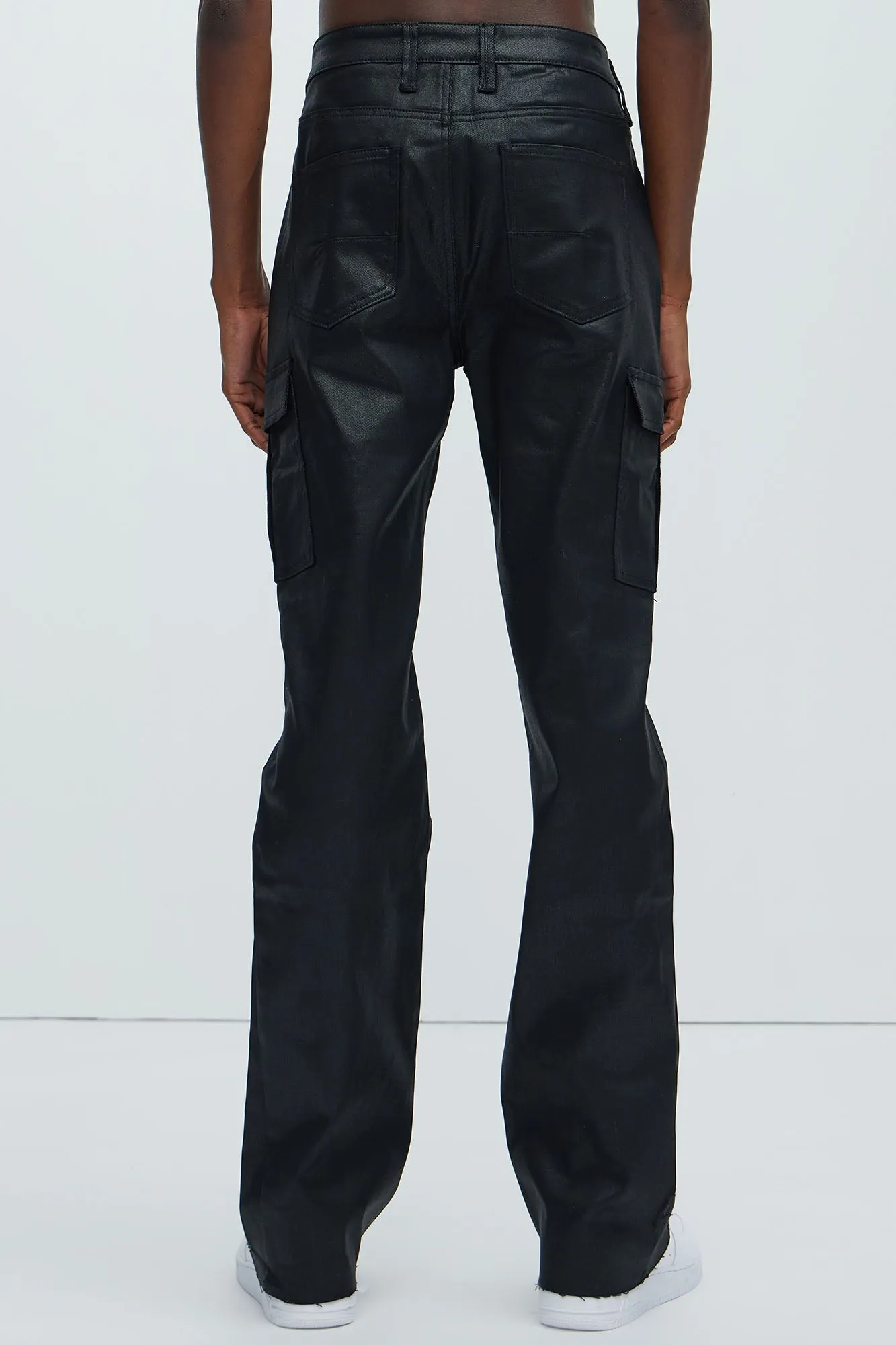 Better Be Cargo Waxed Skinny Flared Pants - Black