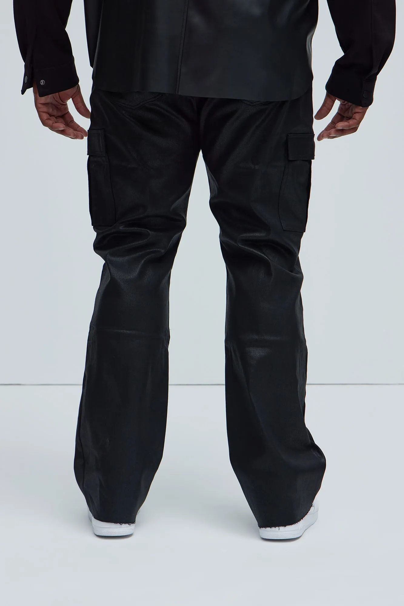 Better Be Cargo Waxed Skinny Flared Pants - Black