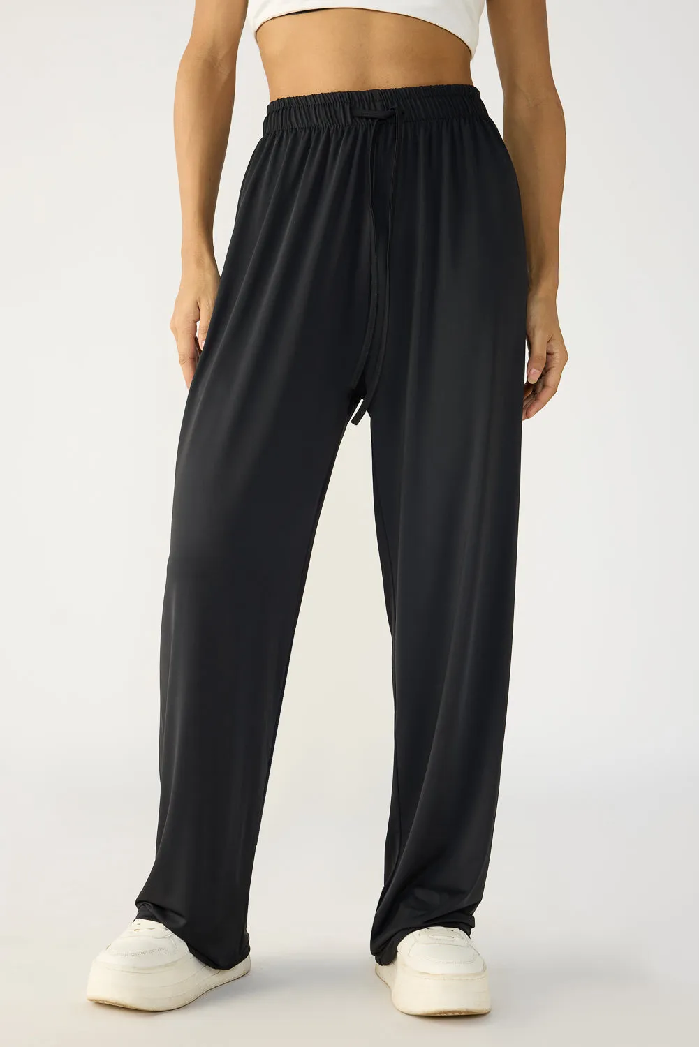 Black Elasticated Flared Korean Pants