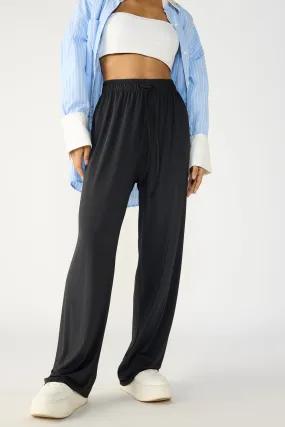 Black Elasticated Flared Korean Pants