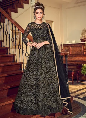 Black Embroidered Slit Style Anarkali Lehenga Suit