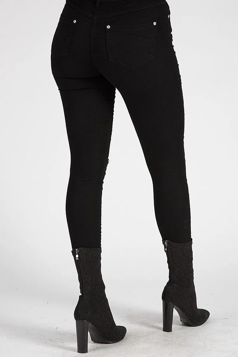 Black Floral Embroidered Ripped Skinny Jeans - Ariel