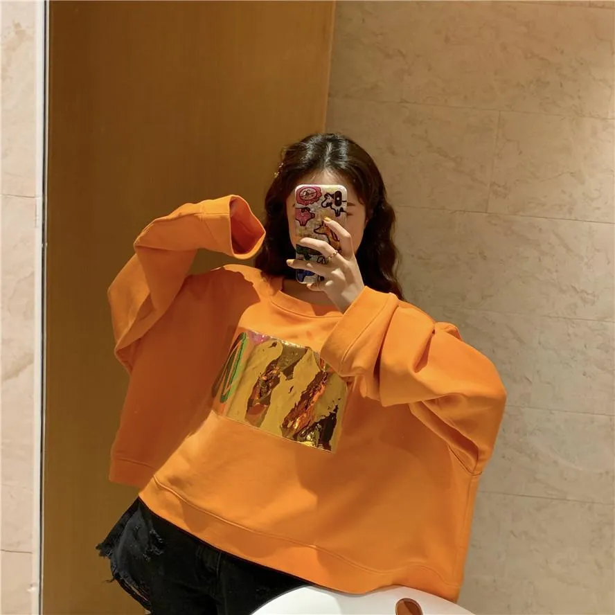 Black Orange Holorgraphic Screen Print Oversized Sweatshirt