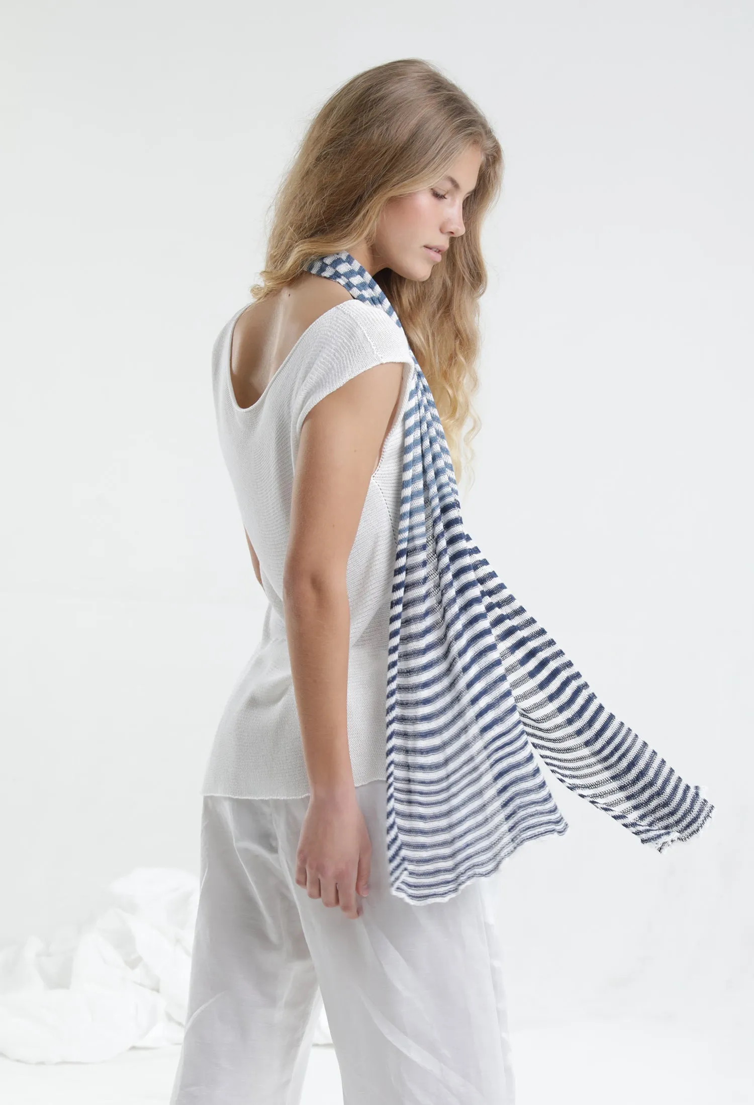 Blue & White Tremilor stripes Bamboo Scarf