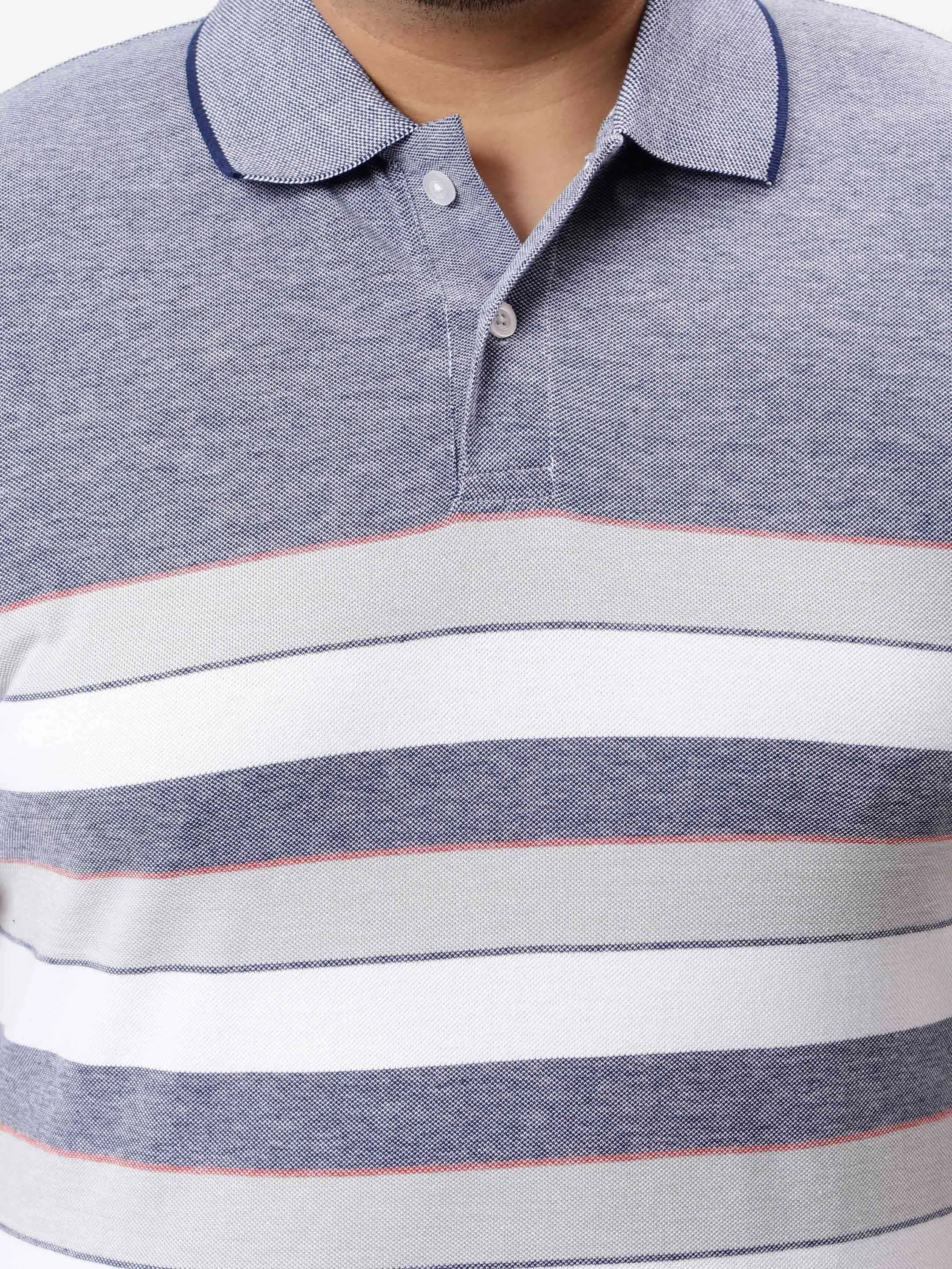 Blue Heather Horizontal Striped Premium Polo T-shirt