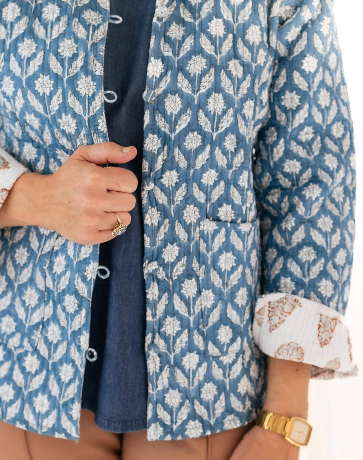 Blue Reversible Block Print  Jacket