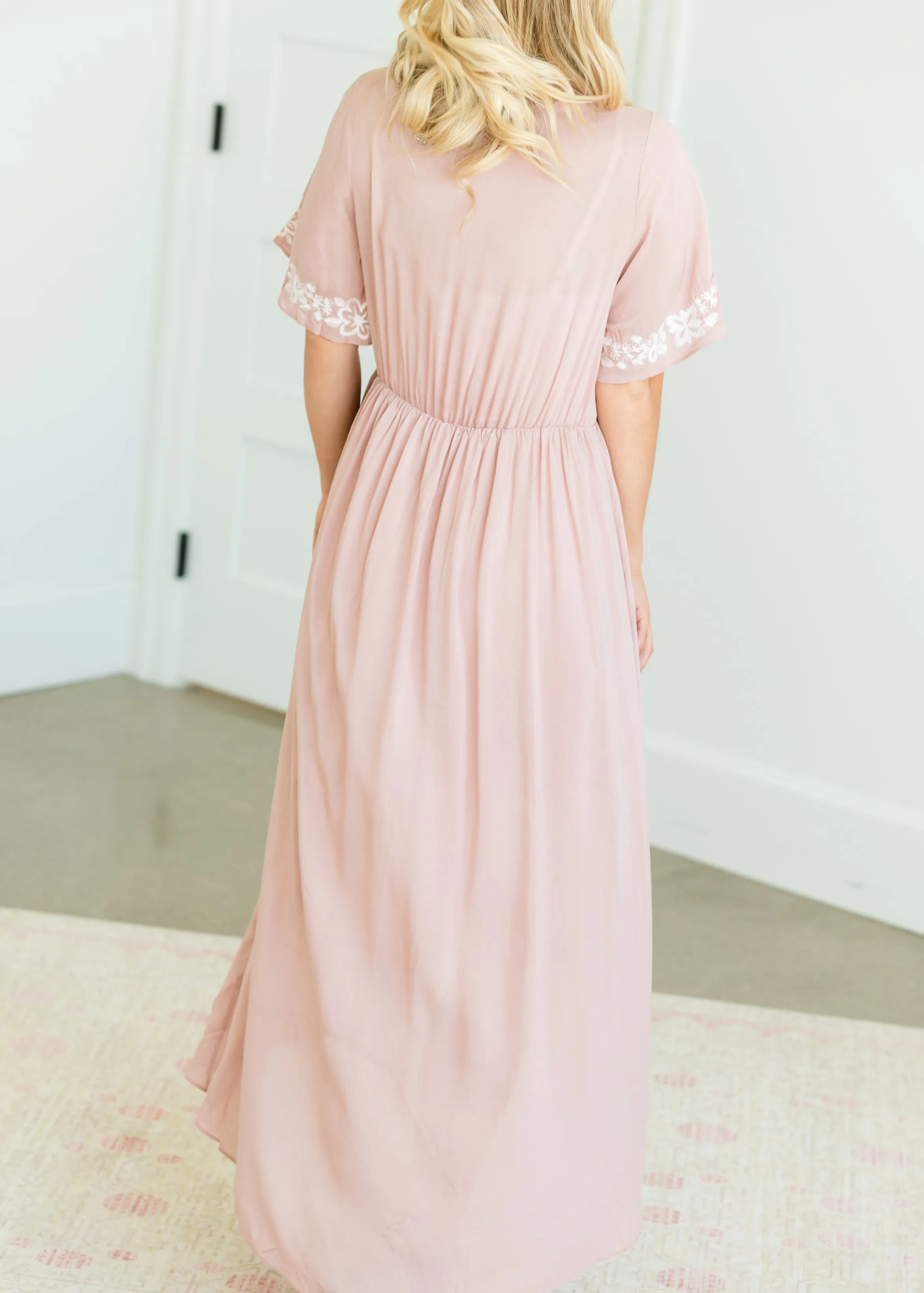 Blush Hi-Lo Embroidered Detail Midi Dress - FINAL SALE