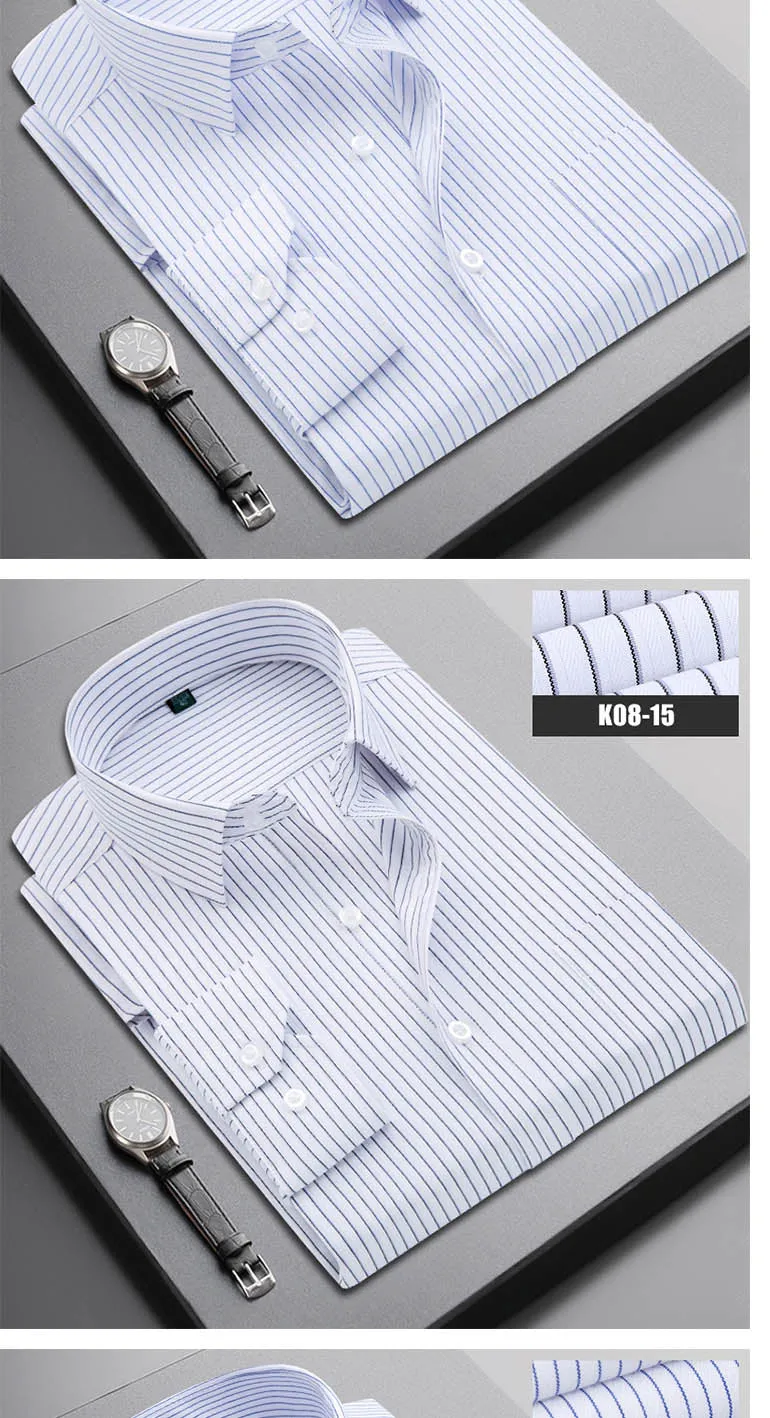 Boutique Men Clothing Business Casual Striped Plaid Regular Fit Men's Dress Shirt