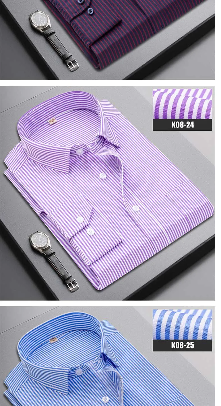 Boutique Men Clothing Business Casual Striped Plaid Regular Fit Men's Dress Shirt