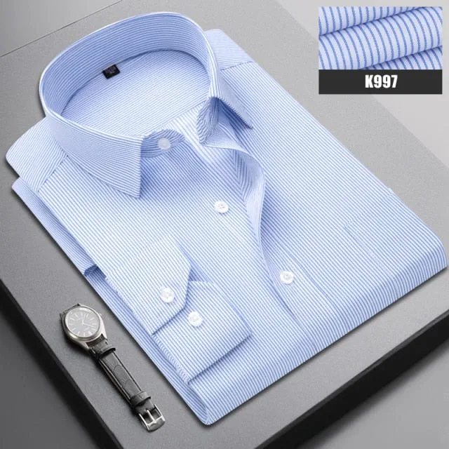 Boutique Men Clothing Business Casual Striped Plaid Regular Fit Men's Dress Shirt