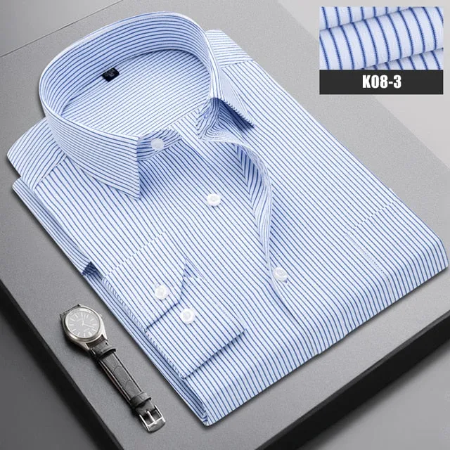 Boutique Men Clothing Business Casual Striped Plaid Regular Fit Men's Dress Shirt