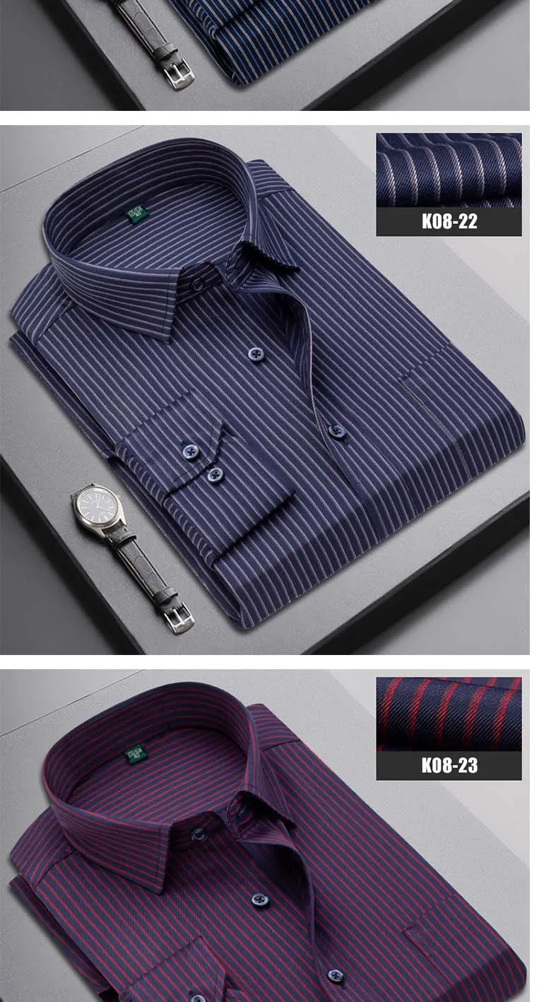 Boutique Men Clothing Business Casual Striped Plaid Regular Fit Men's Dress Shirt