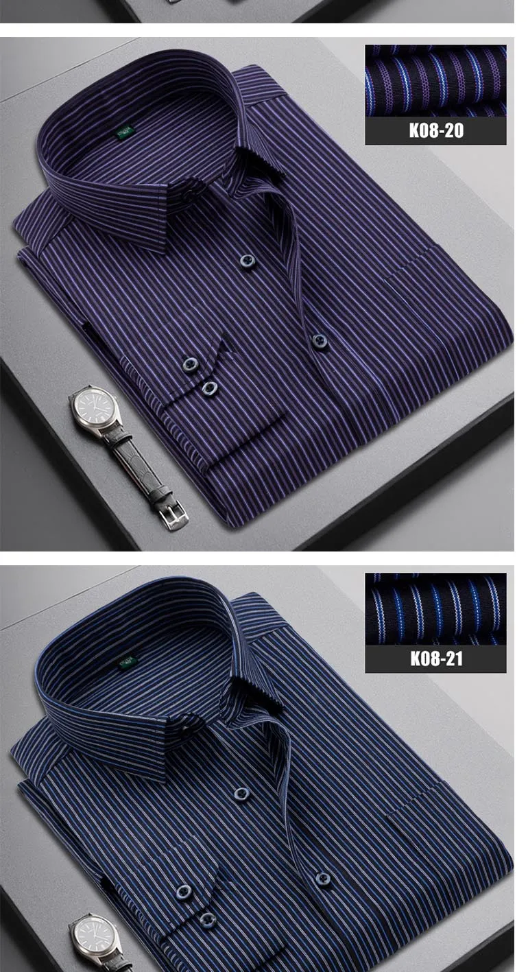 Boutique Men Clothing Business Casual Striped Plaid Regular Fit Men's Dress Shirt