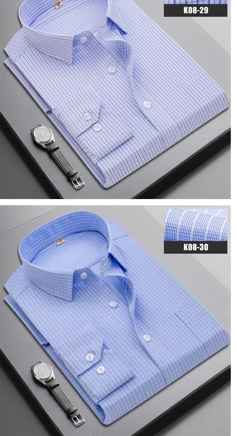 Boutique Men Clothing Business Casual Striped Plaid Regular Fit Men's Dress Shirt