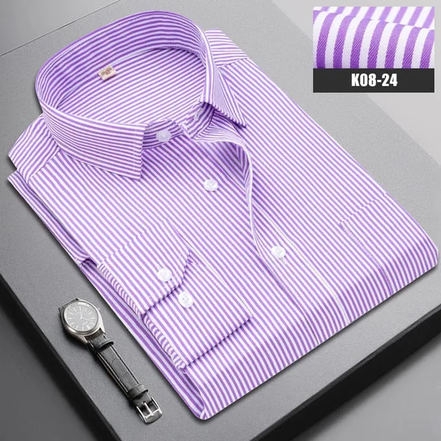 Boutique Men Clothing Business Casual Striped Plaid Regular Fit Men's Dress Shirt