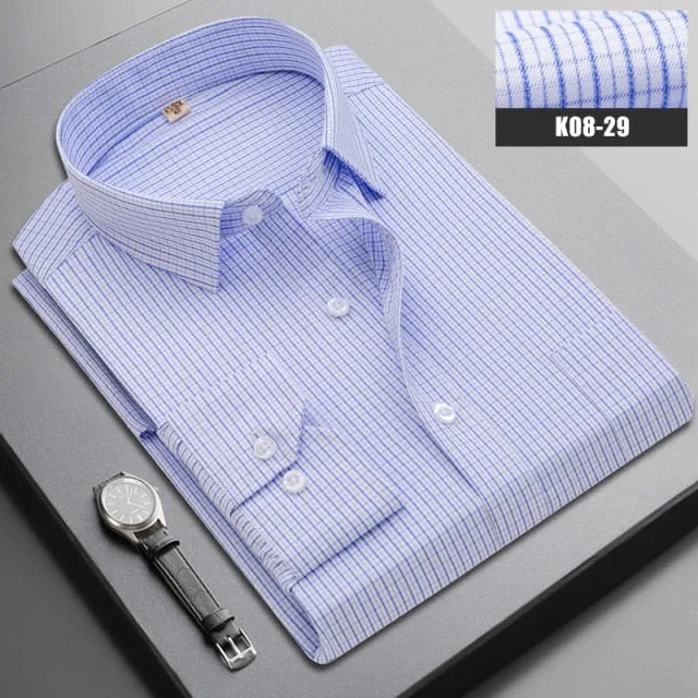 Boutique Men Clothing Business Casual Striped Plaid Regular Fit Men's Dress Shirt