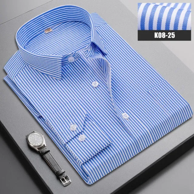 Boutique Men Clothing Business Casual Striped Plaid Regular Fit Men's Dress Shirt