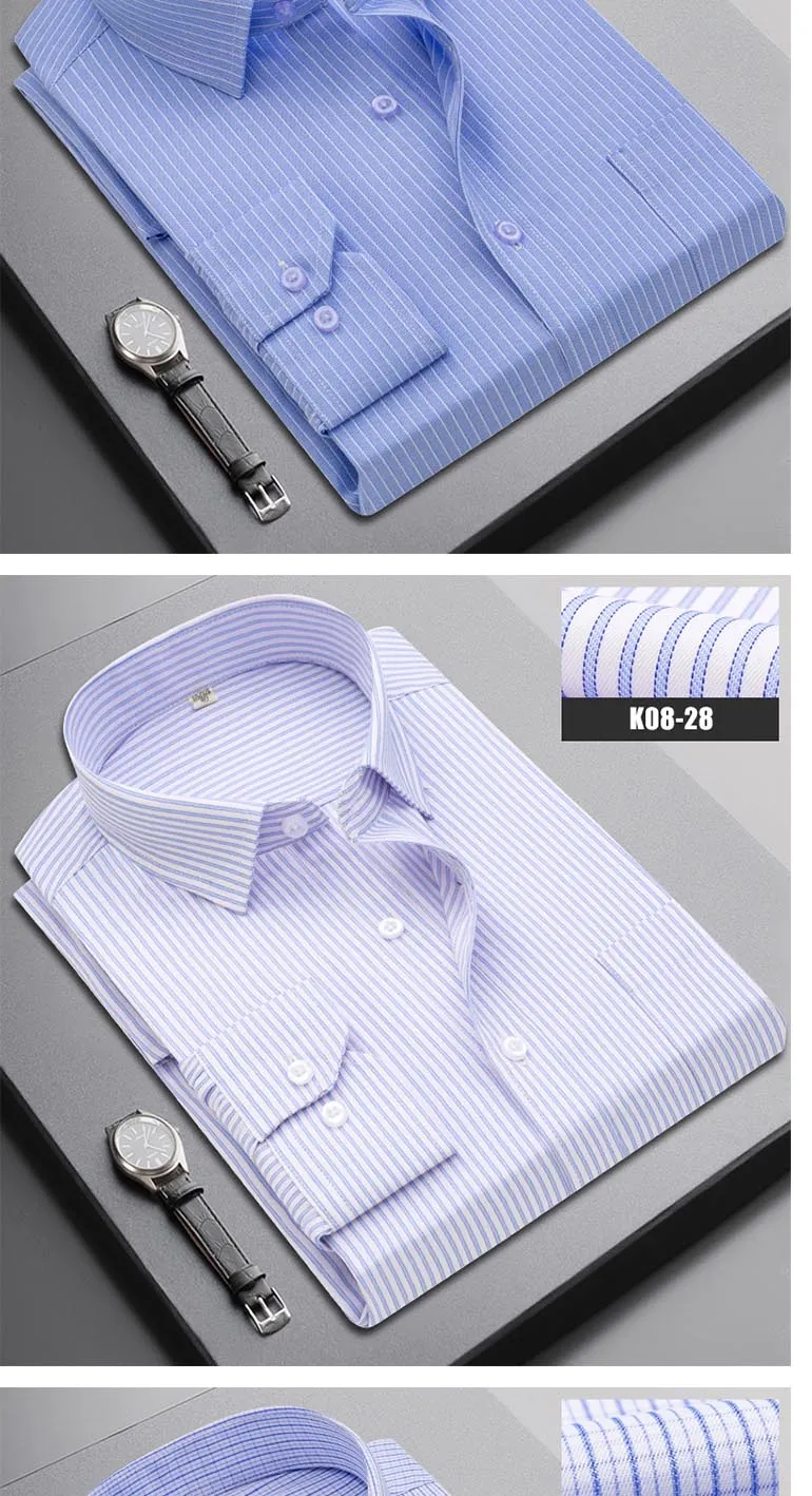 Boutique Men Clothing Business Casual Striped Plaid Regular Fit Men's Dress Shirt