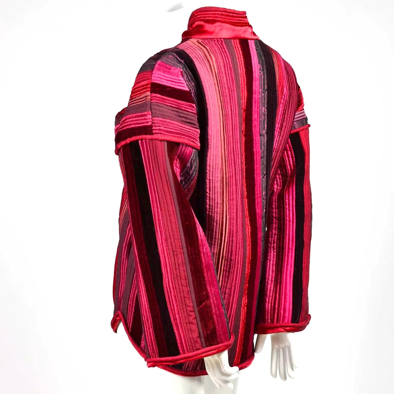 Boutique Vintage Jacket in Quilted Red Pink & Purple Silk & Velvet One of a Kind